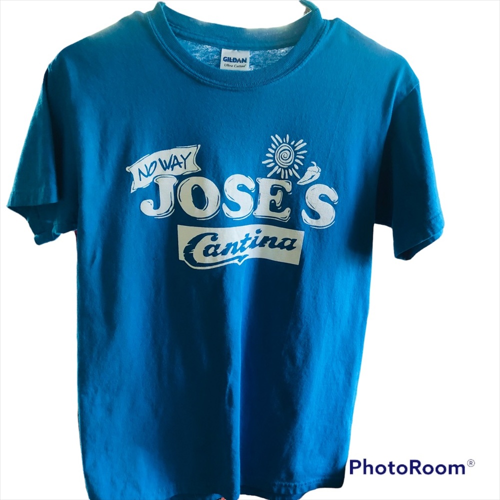 Humorous Graphic Tshirt "No Way Jose's Cantina" Aqua Blue Tshirt. Size Small